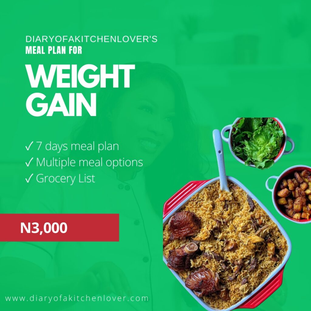 Weight Gain Meal Plan Dairy of A kitchen Lover